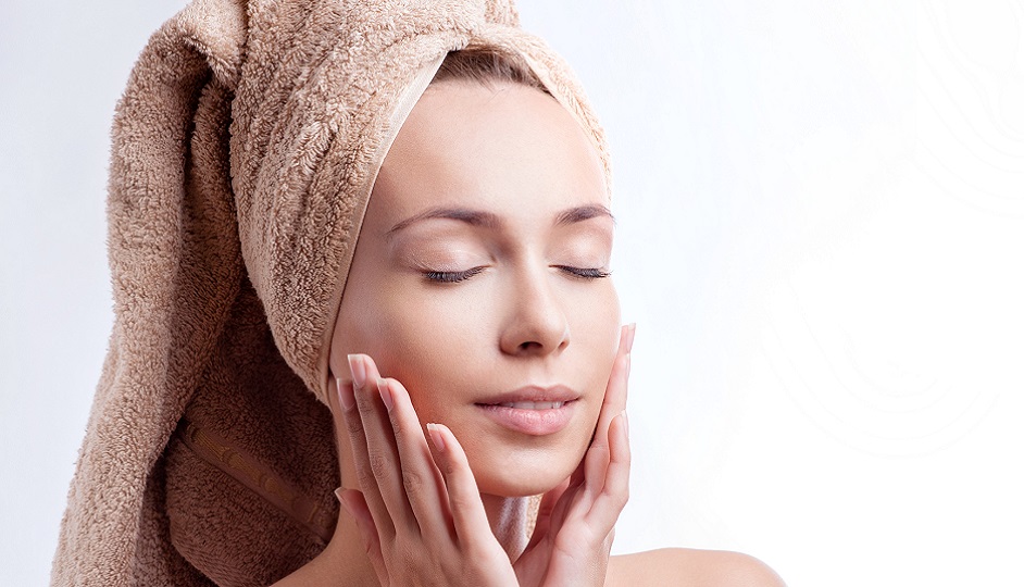 Spa skin care beauty woman wearing hair towel