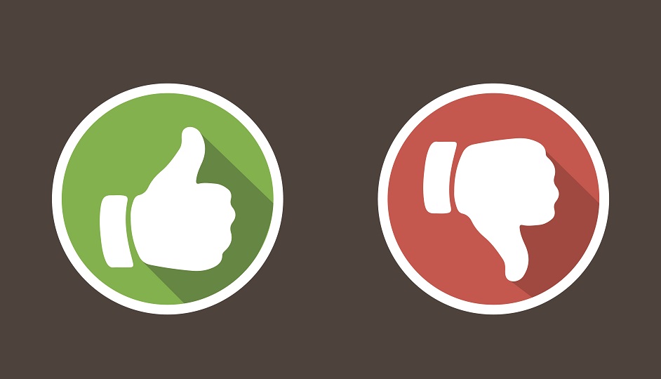 Thumbs up and thumbs down in flat style