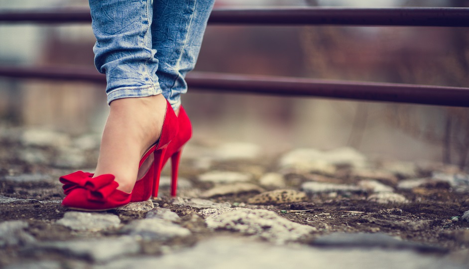 Woman in red shoes